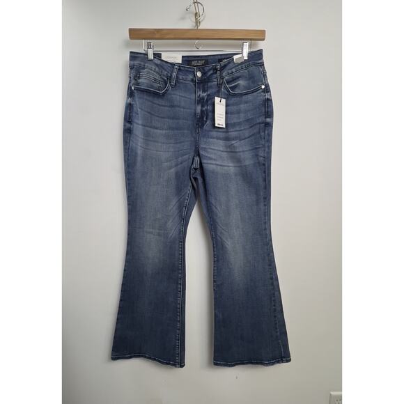 NWT JUDY BLUE Jeans JB8288-JS MD Flare Fit Leg Denim High Rise Sz 14 Medium Blue - Picture 1 of 5